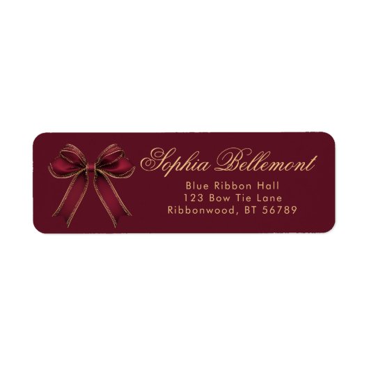 Red Gold Bow Christmas Return Address Etiket (Voorkant)