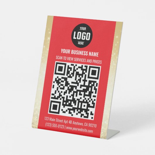Red & Gold Business QR Code Pedestal Sign Reclamebord Met Voetstuk (Voorkant)