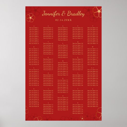 Red Gold Cherry Bloss-zeekaart | Aangepaste kleur Poster (Voorkant)
