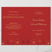 Red Gold Cherry Blossom Folded Wedding Programme (Voorkant)