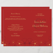 Red Gold Cherry Blossoms Programme de mariage plié (Devant / Derrière)