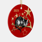 Red Gold Cheshire Cat Star Kerstmis Keramisch Ornament (Rechts)