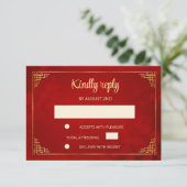 Red Gold Chinese Frame Wedding RSVP (Staand voorkant)