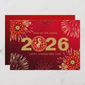 Red Gold Chinese nieuwjaar konijn Feestdagenkaart (Voorkant / Achterkant)