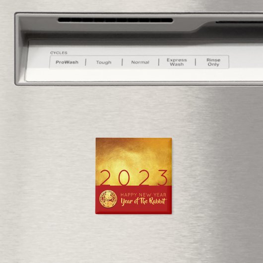 Red Gold Chinese Rabbit papieren snede 2023 SqM Magneet (Insitu (Vaatwasser))