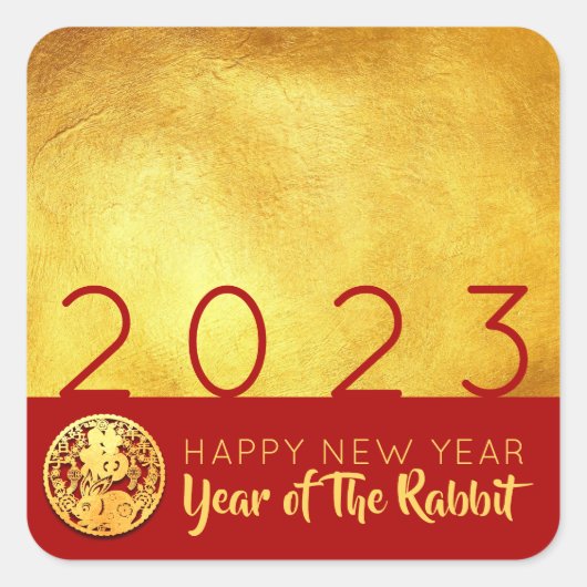 Red Gold Chinese Rabbit papieren snede 2023 SqS Vierkante Sticker (Voorkant)