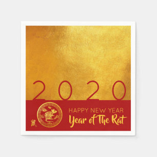 Red Gold Chinese Rat, op papier gesneden 2020-part Servet