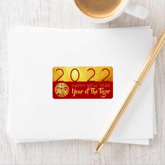 Red Gold Chinese tijger, papiersnit 2022 AL Etiket (Insitu)