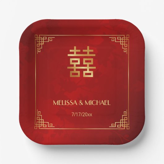 Red Gold Chinese Wedding Custom Papieren Bordje (Voorkant)
