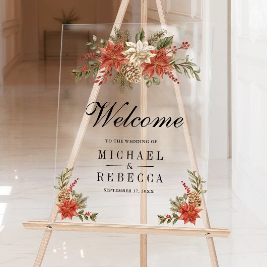 Red Gold Christmas Floral Wedding Welcome