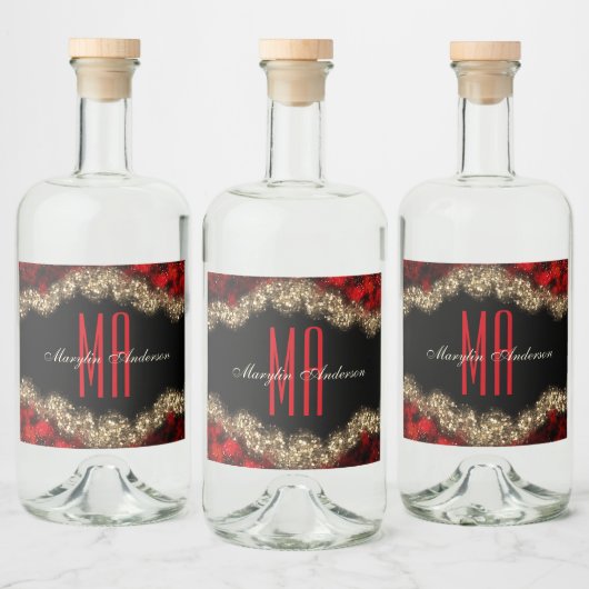 RED & GOLD CHRISTMAS SHIMMER CUSTOM MONOGRAM LIKEURFLES ETIKET (Flessen)
