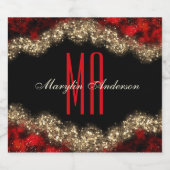 RED & GOLD CHRISTMAS SHIMMER CUSTOM MONOGRAM LIKEURFLES ETIKET (Enkel label)