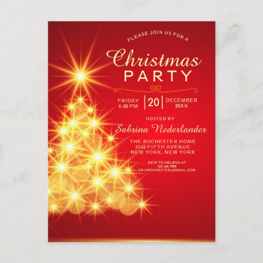 Red Gold Christmas Tree Fête Invitation (Devant)