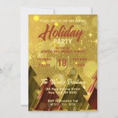 Red Gold Christmas Trees Fête Invitation (Devant)