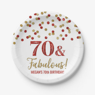 Red Gold Confetti 70 en Fabulous Birthday Papieren Bordje