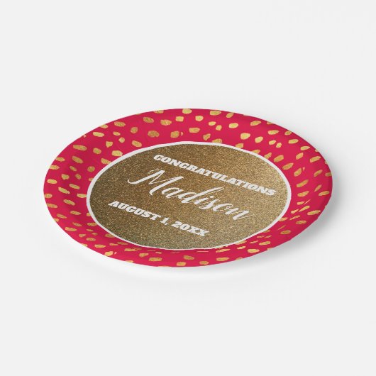 Red Gold Confetti Afstuderen College Trunk Party Papieren Bordje (Gekanteld)