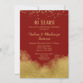 Red Gold Confetti Anniversaire Invitation Ruby 40e (Devant)