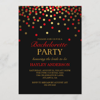 Red & Gold Confetti Bachelorette Uitnodiging
