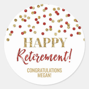 Red Gold Confetti Happy Retirement Ronde Sticker