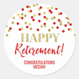 Red Gold Confetti Happy Retirement Ronde Sticker