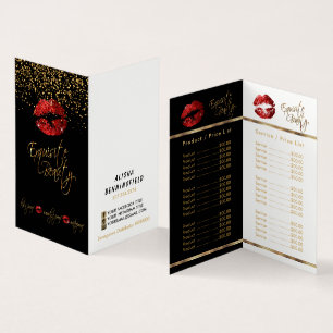Red & Gold Confetti Lip Service en prijslijst Visitekaartjes