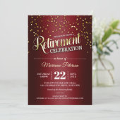 Red|Gold Confetti Retraite Party Invitations (Debout devant)