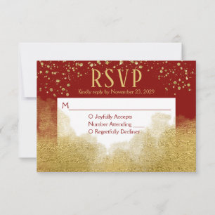 Red Gold Confetti RSVP Wedding Response Kaartje