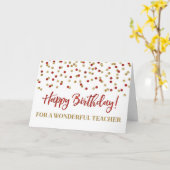 Red Gold Confetti Teacher Birthday Kaart (Gele Bloem)