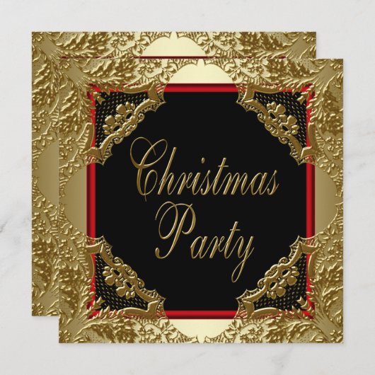 Red Gold Corporate Christmas Party Uitnodigingen (Voorkant / Achterkant)