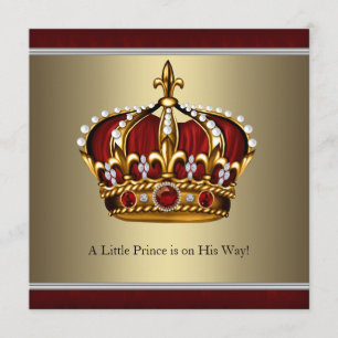 Red Gold Crown Little Prince Boy Baby shower Kaart