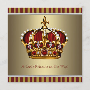 Red Gold Crown Little Prince Boy Baby shower Kaart