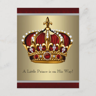 Red Gold Crown Prince Boy Baby shower Kaart