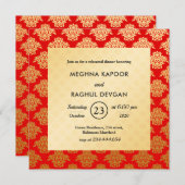 Red Gold Damask Pattern Indian Rehearsal Dinner Kaart (Voorkant / Achterkant)