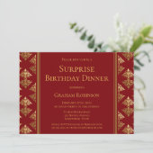Red Gold Damask Surprise Birthday Dinner Kaart (Staand voorkant)