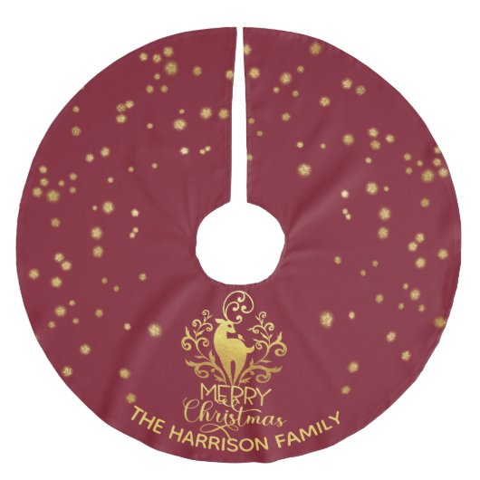 Red Gold Deer Vrolijk Kerstfeest Kerstboom Rok (Voorkant)