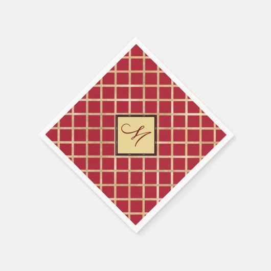 Red Gold Diamond Geometric Pattern Monogram Servet (Hoek)