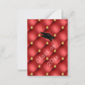 Red Gold Diamonds Tufted Afstuderen Invitation Notitiekaartje (Achterkant)