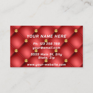 Red Gold Diamonds Tufted Business Card Template Visitekaartje