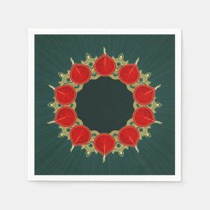 Red & Gold Diyas Mandala Diwali op Blauwgroen Servet