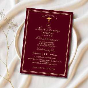 Red Gold Elegant Nurse Pinning Ceremony Kaart