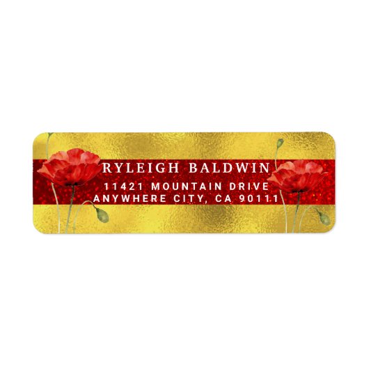 Red Gold Elegant Return Address Label (Voorkant)
