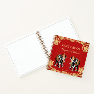 Red gold elephants Indian wedding guest book Notitieboek