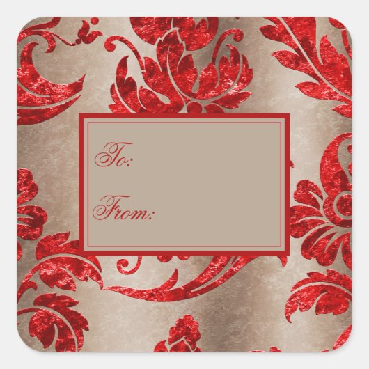 Red Gold Faux Velvet Damask Elegant Gift Label (Voorkant)