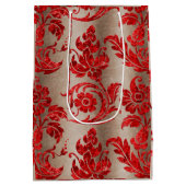 Red Gold Faux Velvet Damask Elegant Medium Cadeauzakje (Achterkant)