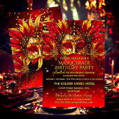 Red Gold Feathered Masks Masquerade Birthday Party Kaart