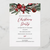 Red Gold Festive Foliage-kerstfeest Folie Uitnodiging (Voorkant)