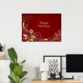 Red Gold Floral Holiday Poster (Thuiskantoor)