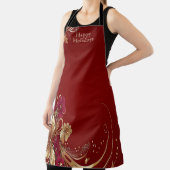 Red Gold Floral Holiday Schort (Insitu)