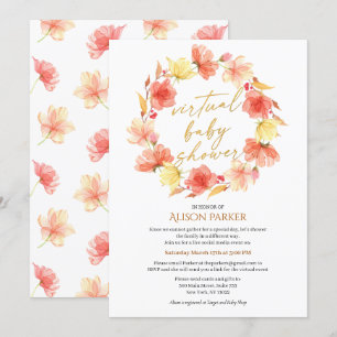 Red Gold Floral met grote Waterverf Virtual Shower Kaart
