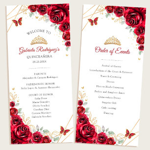 Red Gold Floral Quinceanera Orde van Evenementen Programma